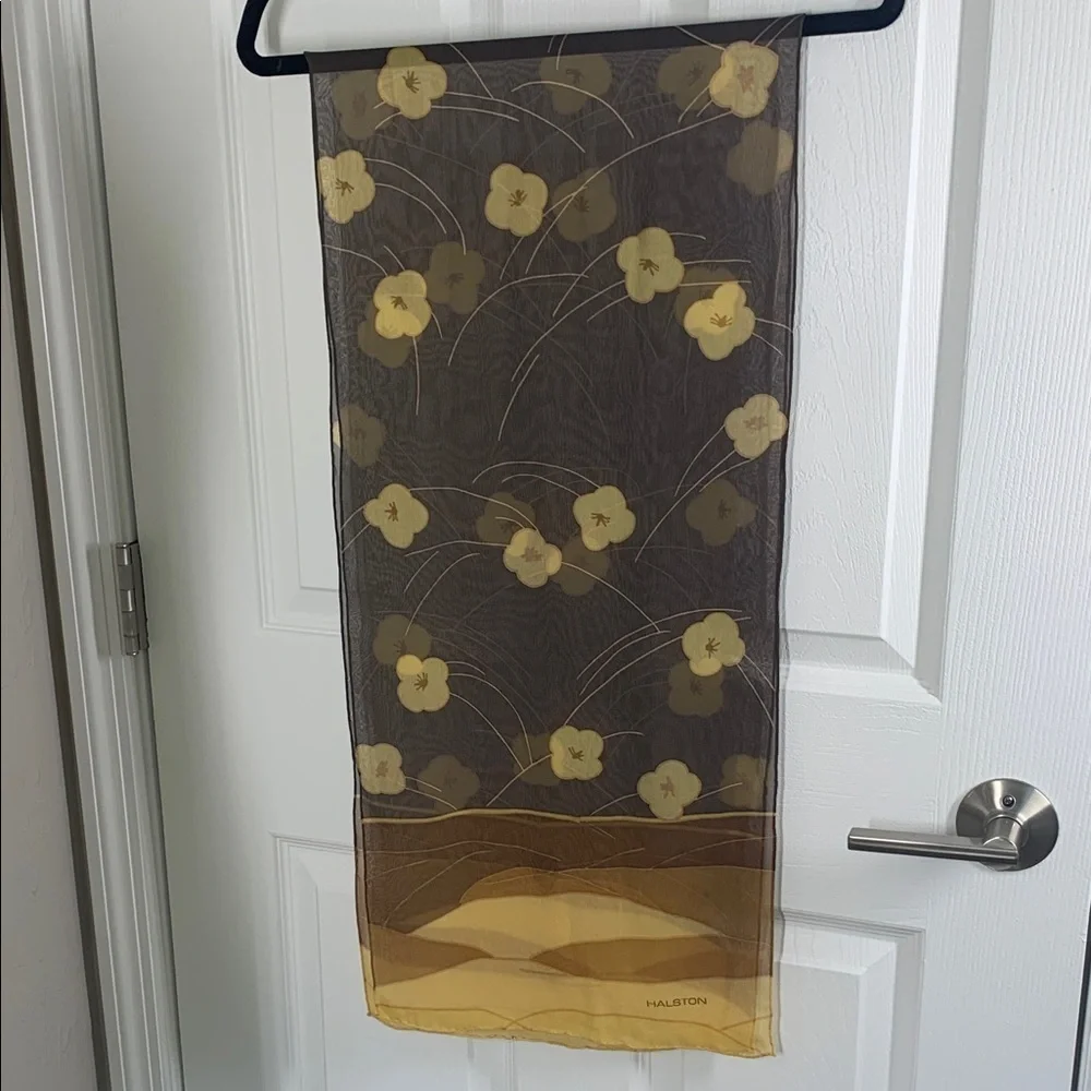Halston brown and yellow buttercup silk scarf